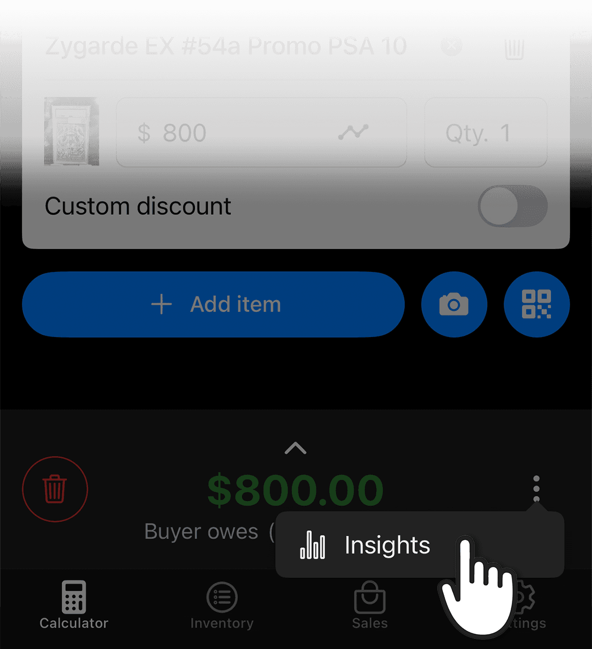 Cart ellipsis menu with the Insights action available before completion