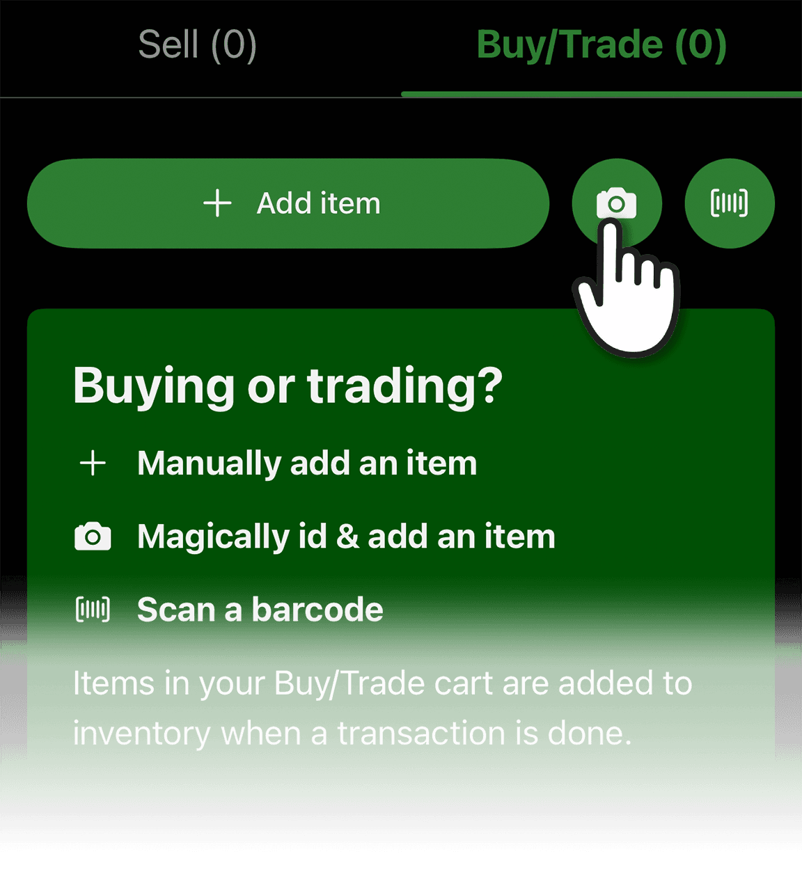SnapSale Buy/Trade cart with an offered item